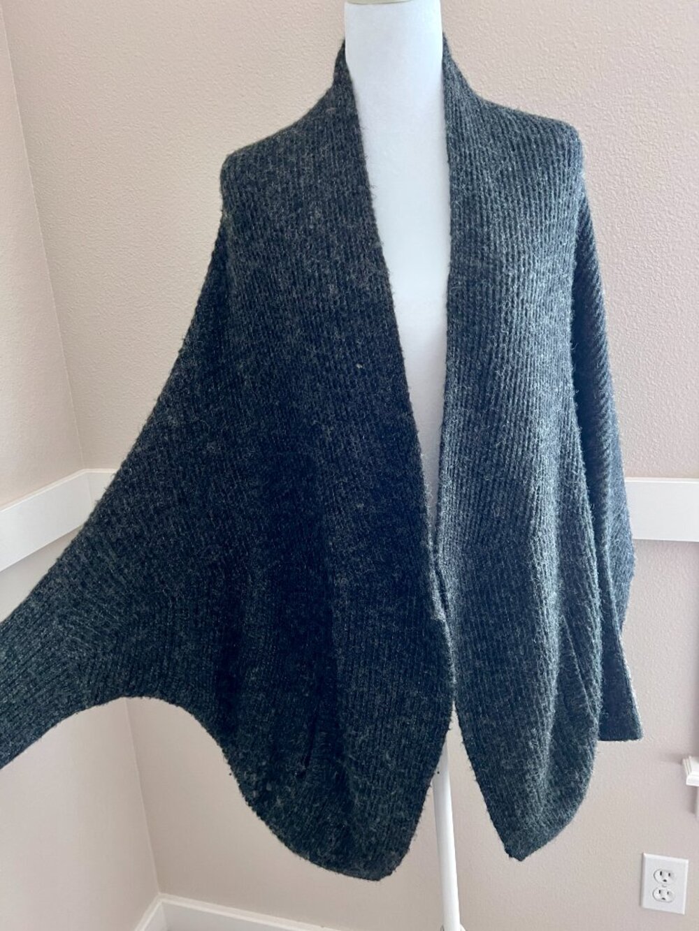 Anthropologie Sleeping on Snow Gray Wool Blend Open Front Oversized Cardigan - S - Picture 4 of 8